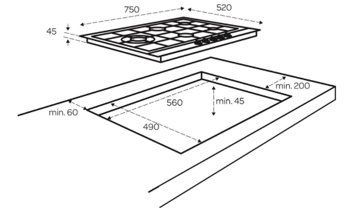Inventum IKG7523WGGL  Inbouw gaskookplaat 75 cm zwart glas