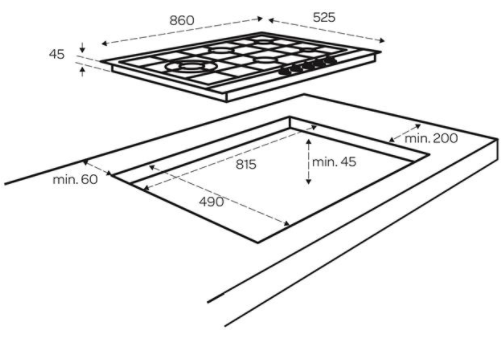 INVENTUM IKG9023WGGL inbouw gaskookplaat 90 cm Zwart